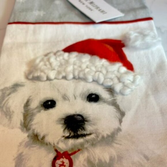 Isaac Mizrahi Kitchen Towel ~ Christmas Maltese Wearing a Santa Hat - Picture 2 of 5